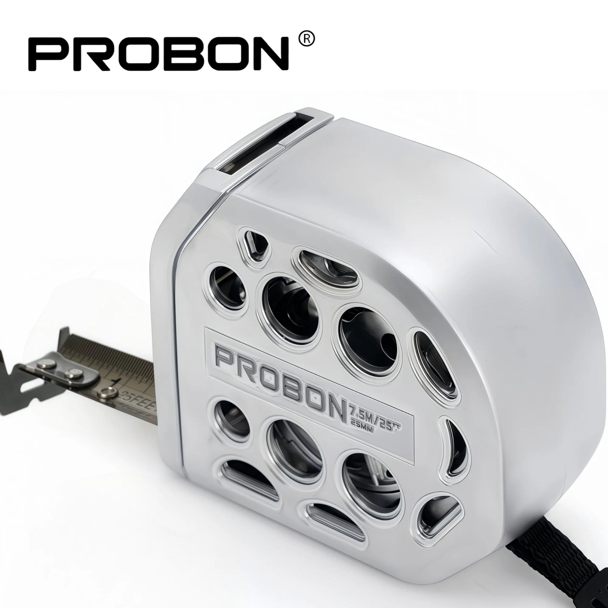 PROBON Auto Lock Measuring Tape, Metal Body Tape Measure with Bottom Magnetic Base, Washable, Wear-Resistant & Shockproof, Smoot