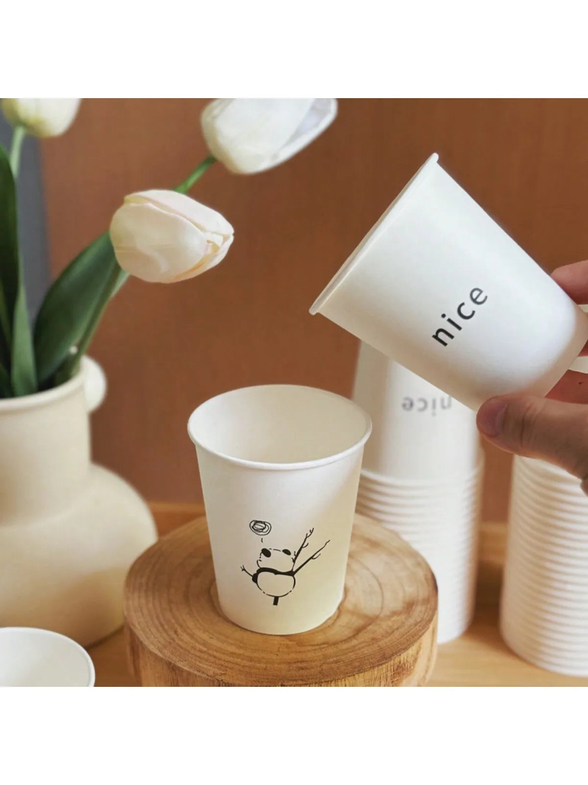 Simple Style Paper Cups, Thickened Office Home Commercial Beverage, Anti-Slip Anti-Leak 250ML, Durable Disposable Drinkware