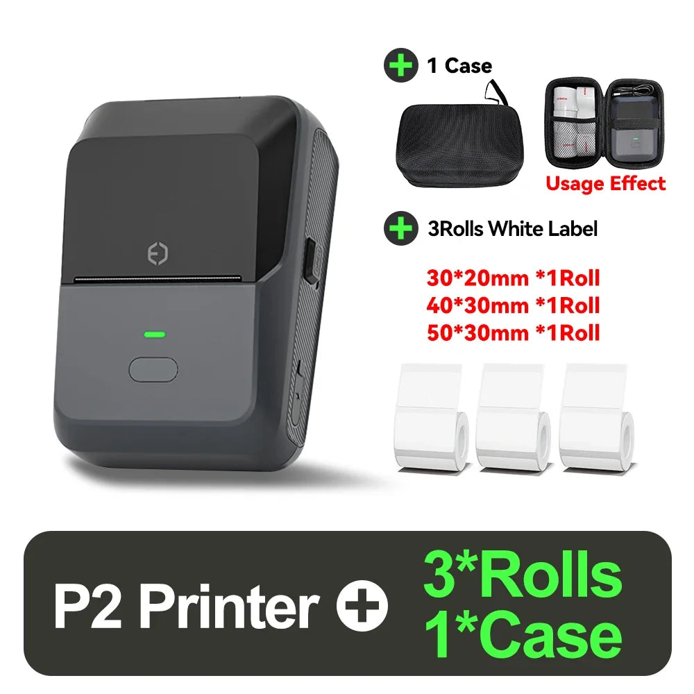 P2 Thermal Wireless Label Printer 20-58mm 2 inch Portable Bluetooth Sticker Mini Printer Price Tag Barcode Label Maker DIY