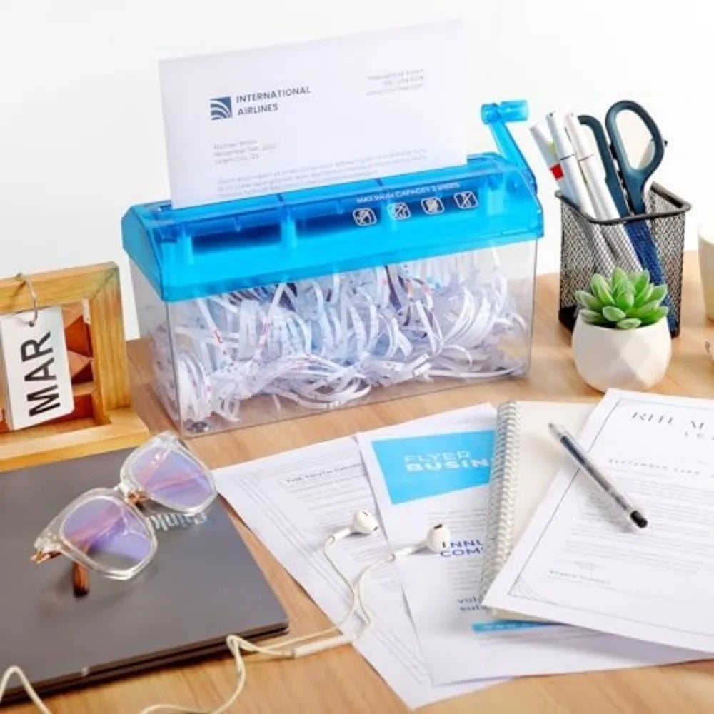 ABS Hand Shredder Hand Crank Transparent Paper Cutting Tool Mini Eco-Friendly Documents Paper Cutting Tool Christmas Gift