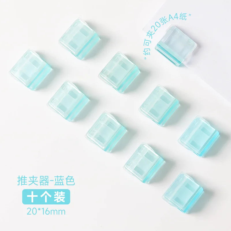 10PC Acrylic Push Clip Pusher Transparent Paper File Document Classification Clips Stationery Index Holder Clamp Office Sorting