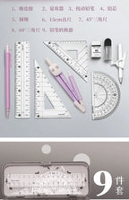 Compasses and Rulers 9-piece Set Kawaii Triangle Ruler Ruler Student Set Ruler Multi-functional Mathematical Drawing Compass Set