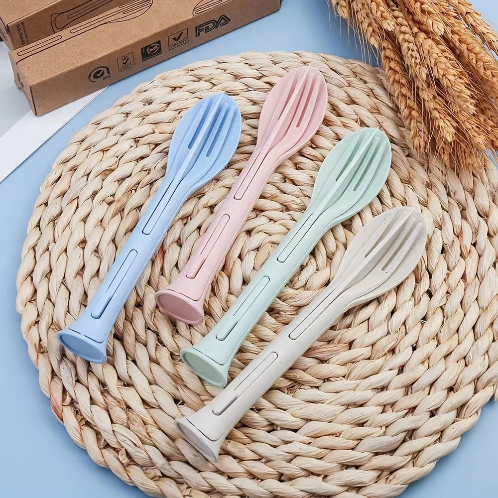 Three-in-One Portable Student Dining Set - Travel-Friendly Cutlery Including Knife Fork Spoon