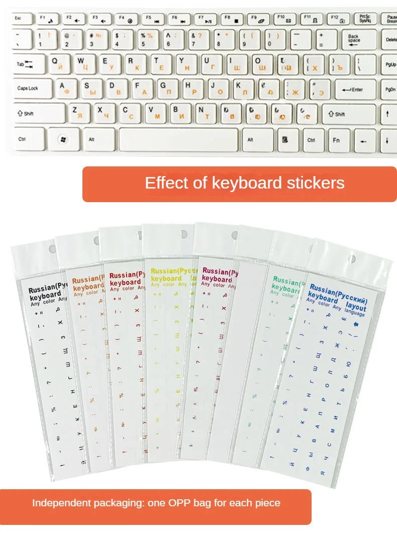 1PCS Russian Transparent Keyboard Sticker Language Letters Black White Label PC Dustproof Laptop Accessories