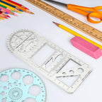 1Set Drawing Ruler Set Multifunctional Geometric Protractor Premium Plastic Measuring Tool for Students Home Office Accurate