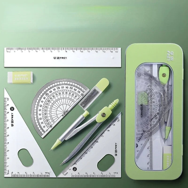 Purple/Green Compass Ruler 7 Pieces Learning Tools Math Drawing Set for Students
