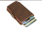 Rfid Credit Card Holder Luxury Split Leather Wallet Men Metal Slim Thin  Minimalist Wallet Bank Cardholder Case Travel Wallet