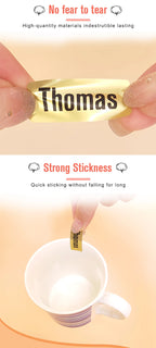 200pcs Personlized First Name Sticker Custom Gold Waterproof Kawaii Decals Tag for Children School Stationery Bottle Label