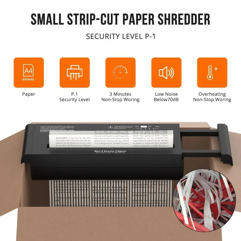 Manual Paper Shredder, Portable Hand Crank Strip Cut Shredder Holds Up To 6 Sheets for Home Office Document Disposal,Portable Shredder Extendable Arm Design with Overheat Protection for Home Office