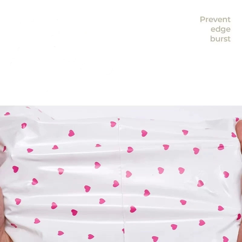 50Pcs New Pink Courier Bags Bow Heart Pattern Poly Frosted Self-Seal Shoe Bag PE Delivery Envelope Mailer Mailing Bags Organizer