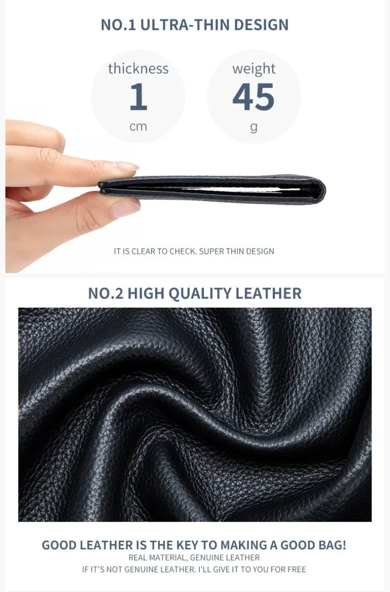 Thin Minimalist Bifold Design Driver's Licence Cover Genuine Leather ID Badge Window Slot Credit and Debit Vaccinum Cards Holder