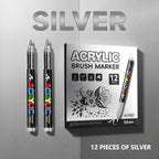 12 Pcs Black and White/Gold and Silver Acrylic Paint Markers Set, Large Ink Capacity, Skin Color Brush Markers Pen Art Supplies