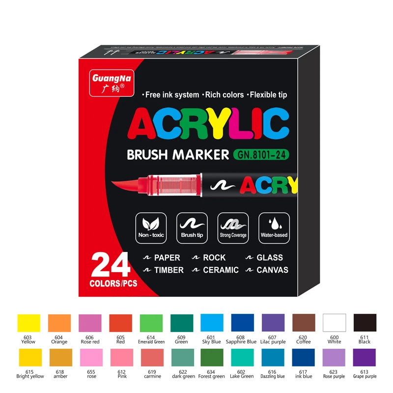 GN 12-120 Colors Acrylic Paint Pens Markers Brush Tip Paint Markers For Rock Painting Wood Canvas Stone,Festival Gift DIY Crafts