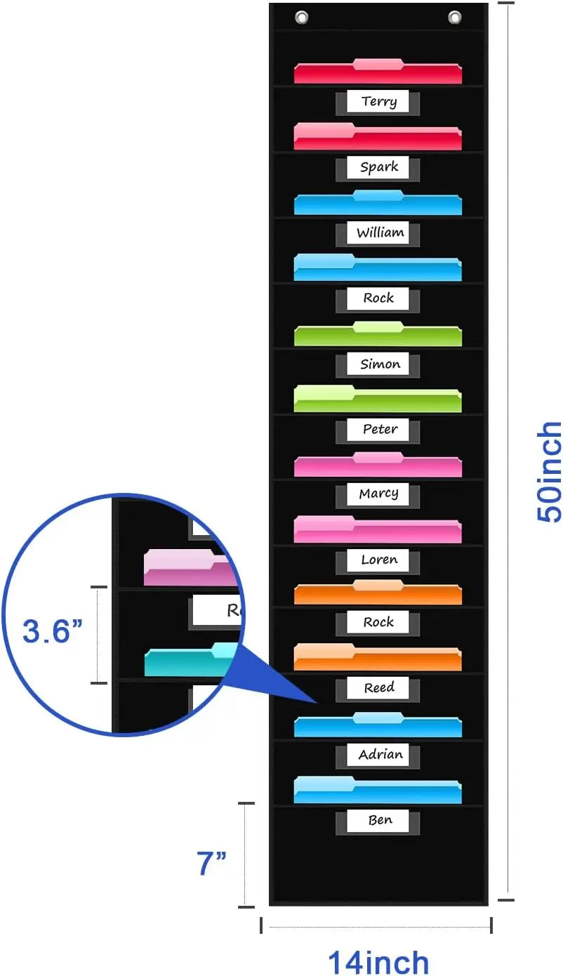 12 Pocket File Storage Chart Wall-Mounted Organizer with Hooks And Labels for  Office Organization Hanging Pocket Folder Rack