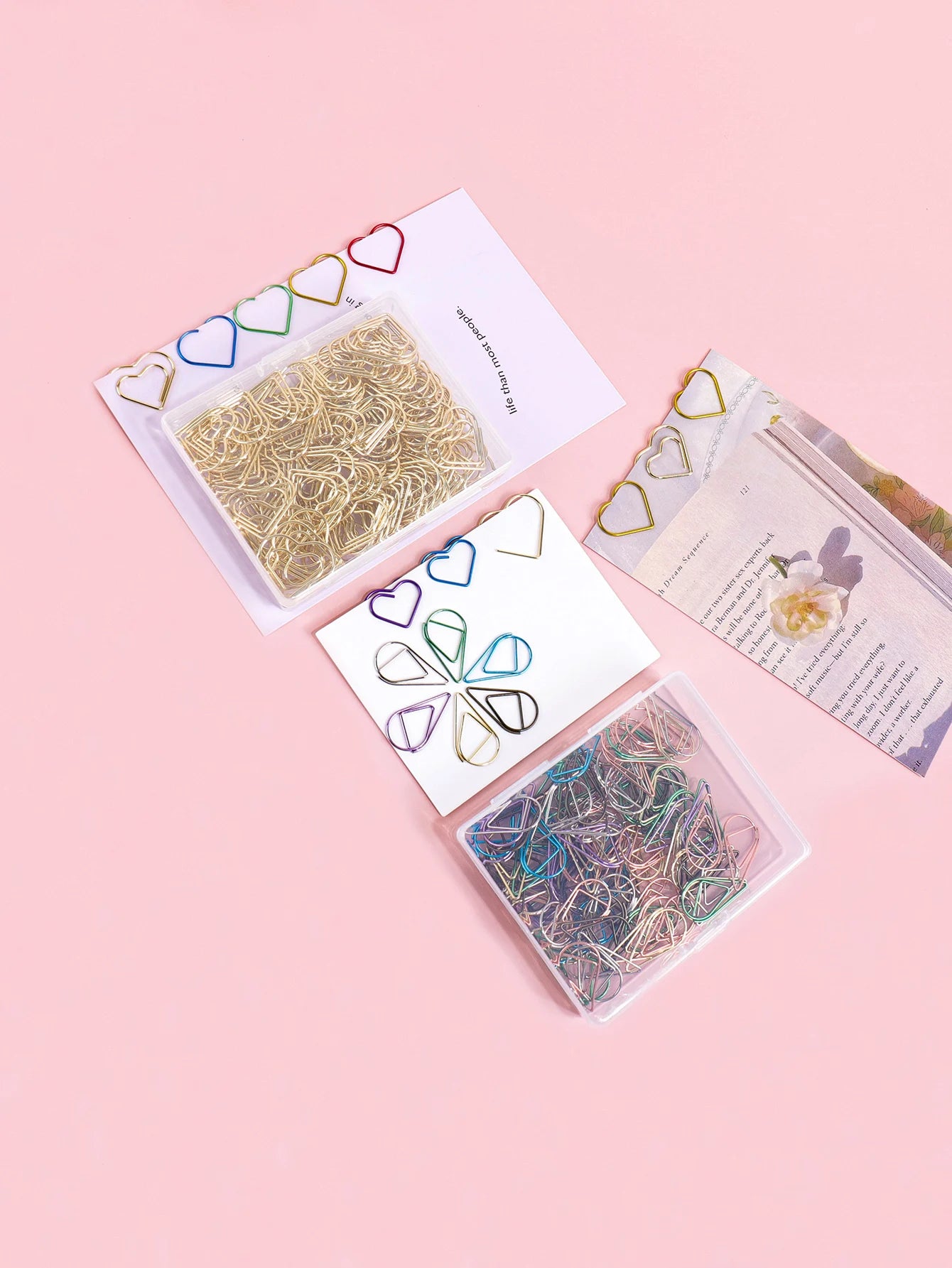 100 Heart-Shaped Metal Colorful Paper Clips, Note Card Bookmark Clips, Creative Office Supplies, Stationery Gifts for Friends