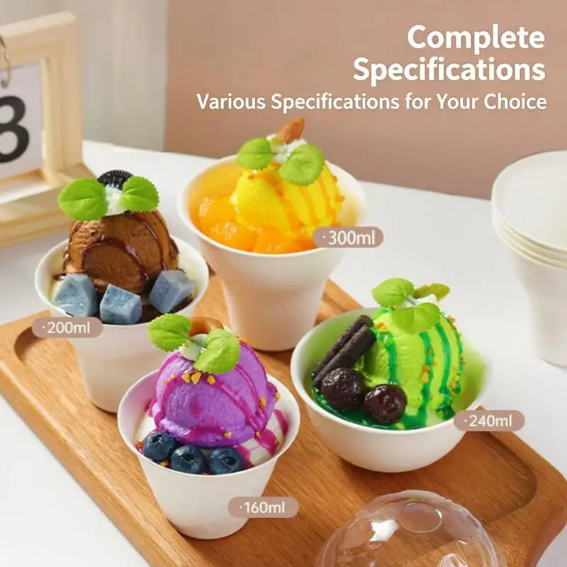 10Pcs Disposable Ice Cream Cup Dessert Cake Paper Cup Shaved Ice Yogurt Bowl Food Grade Tiramisu Dessert Pulp Cups