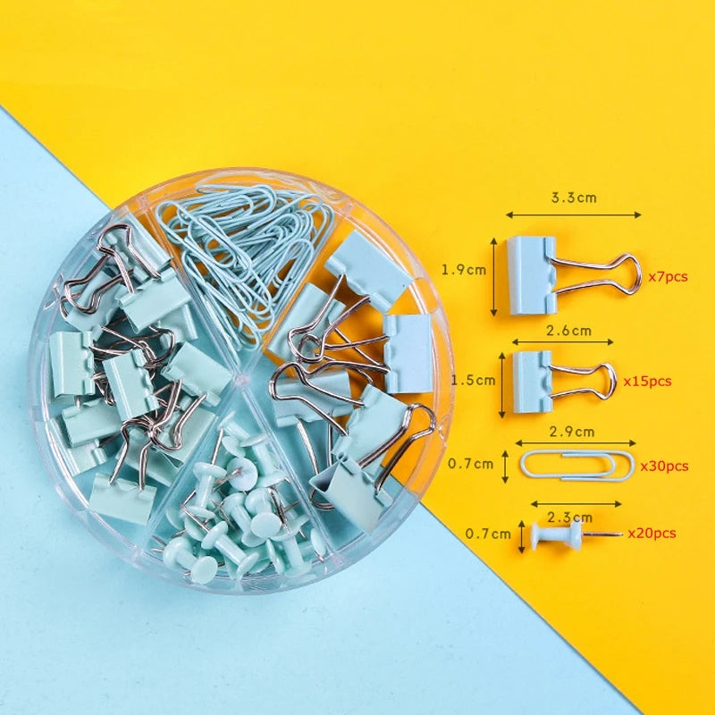 72Pcs Color Binder Clips Paper Clips Push Pin Set Rose Gold Push Pins Cute Stationery for Office Accessories School Supplies