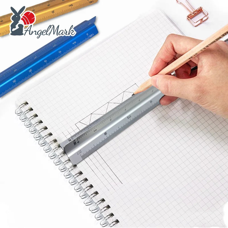 Space Ball 30cm Triangular Scale Ruler Metal Straight Ruler Metric Architect Engineer Accurate Drafting Measure Tool