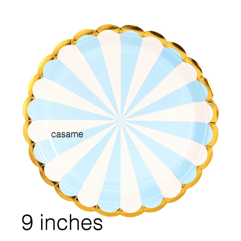 Pink Blue Stripe Dot Disposable Tableware Sets Paper Cups Plate Straws Fork Disposable Sets Wedding Birthday Party Decorations