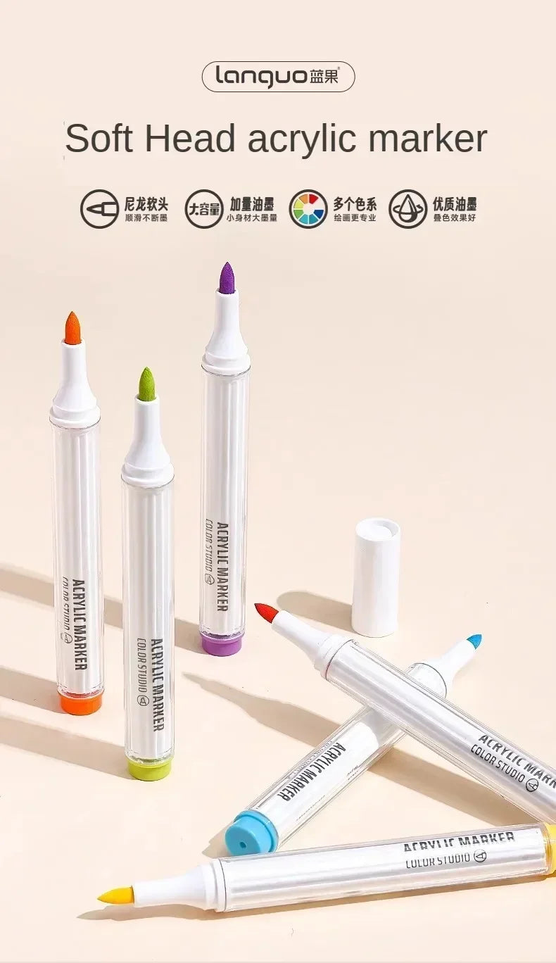 Languo 9/144 Colors Acrylic Paint Art Marker Pen DIY Painting Drawing Card Ceramic Stone Mug Glass Fabric Clothes Art Supplies
