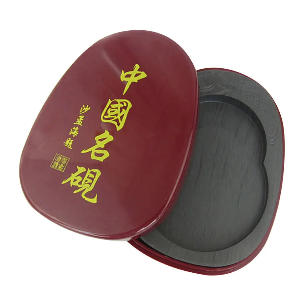 Calligraphy Inkstone with Cover Compact Portable Ink Grinding Stone Smooth Flat Base Comfortable Grip for Teachers Artists