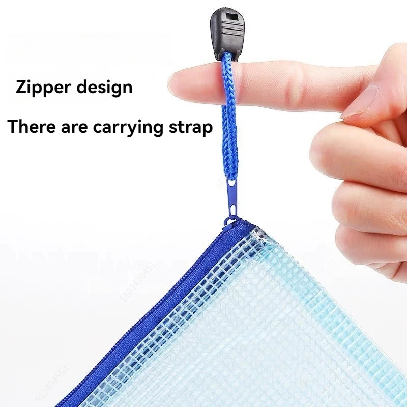 5PCS Stationery Storage Folder File Mesh Zipper Pouch A4/A5/A6 Document Bag Zip File Folders School Office Supplies
