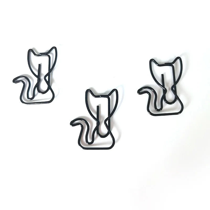 20/50pcs Cartoon Animal Paper Clip Cat Shaped Colorful Black Cat Paper Clips Metal Bookmark Cute Paper Planner Accessories