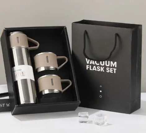 One Cup Three Lid Thermos Cup Set 304 Stainless Steel Handle Lid Gift Cup Men's And Women's Portable Gift Box Set