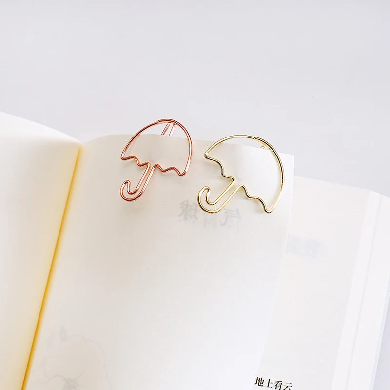 20pcs Umbrella Shape Paper Clip Creative Cute Bookmark Metal Color Cartoon Paper Clips For Planner Office Stationery