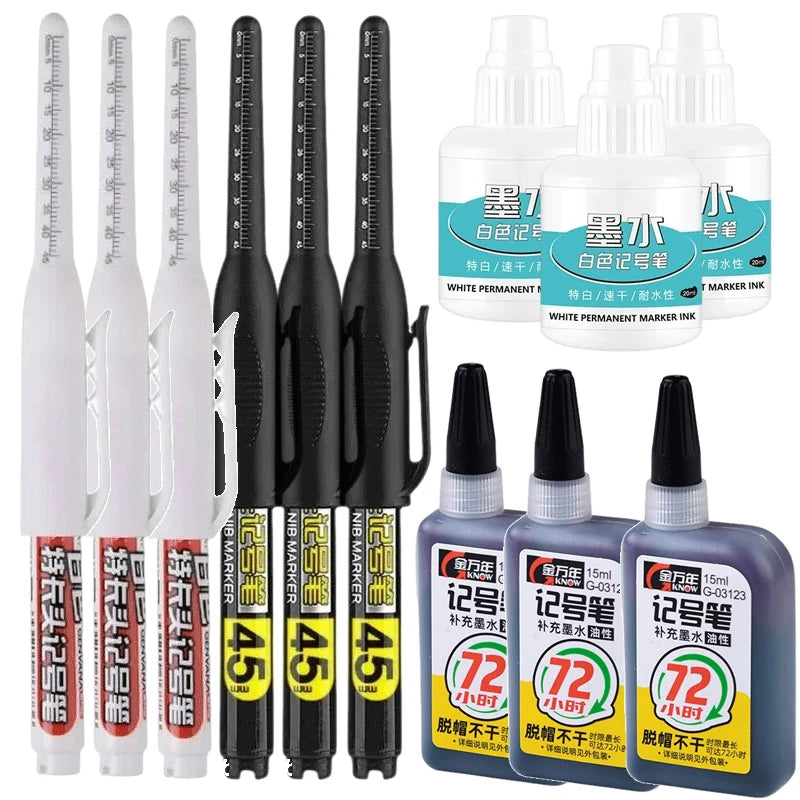 45mm Waterproof Long Head Nib Deep Hole Markers Pen Tile Carpenter Pen Multi-purpose for Woodworking Black/White/Red Ink