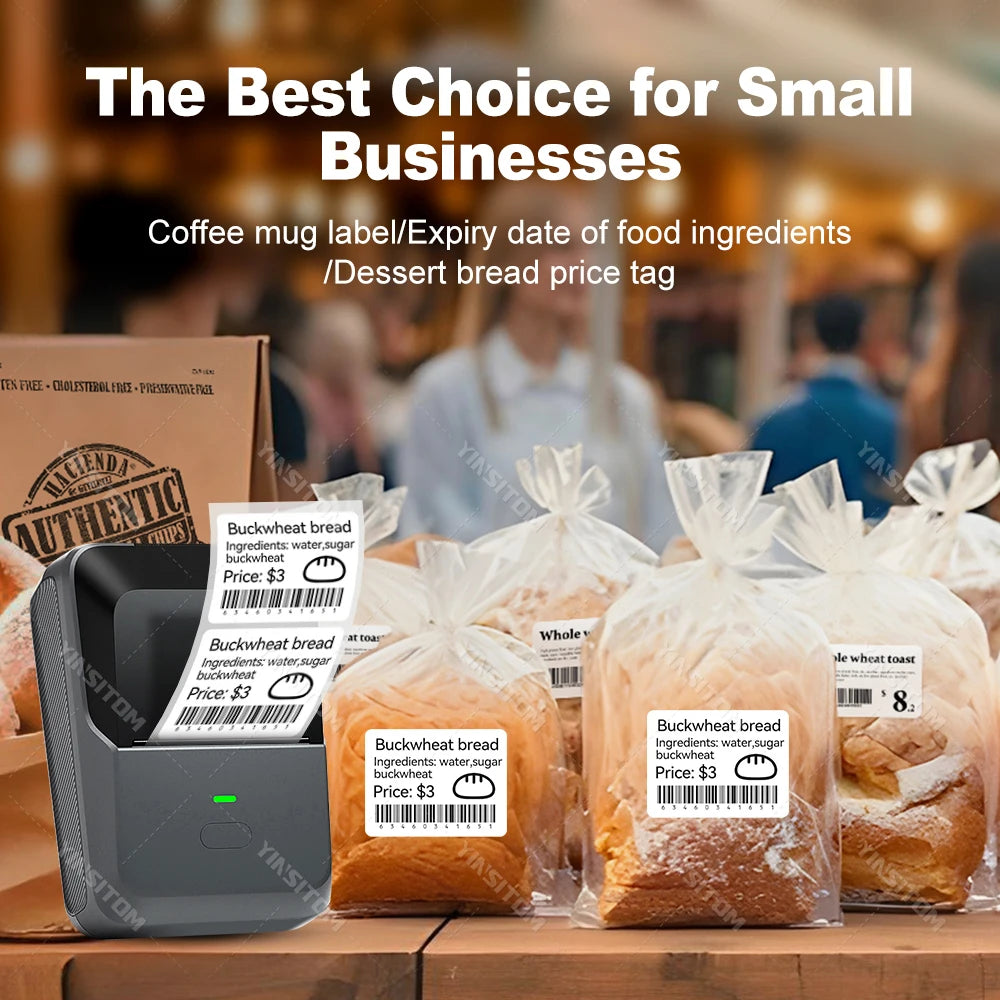 YINSITOM 20-50mm Mini Portable Thermal Printer Bluetooth Barcode Hand Multifunctional Price Label Sticker Maker Android / iOS