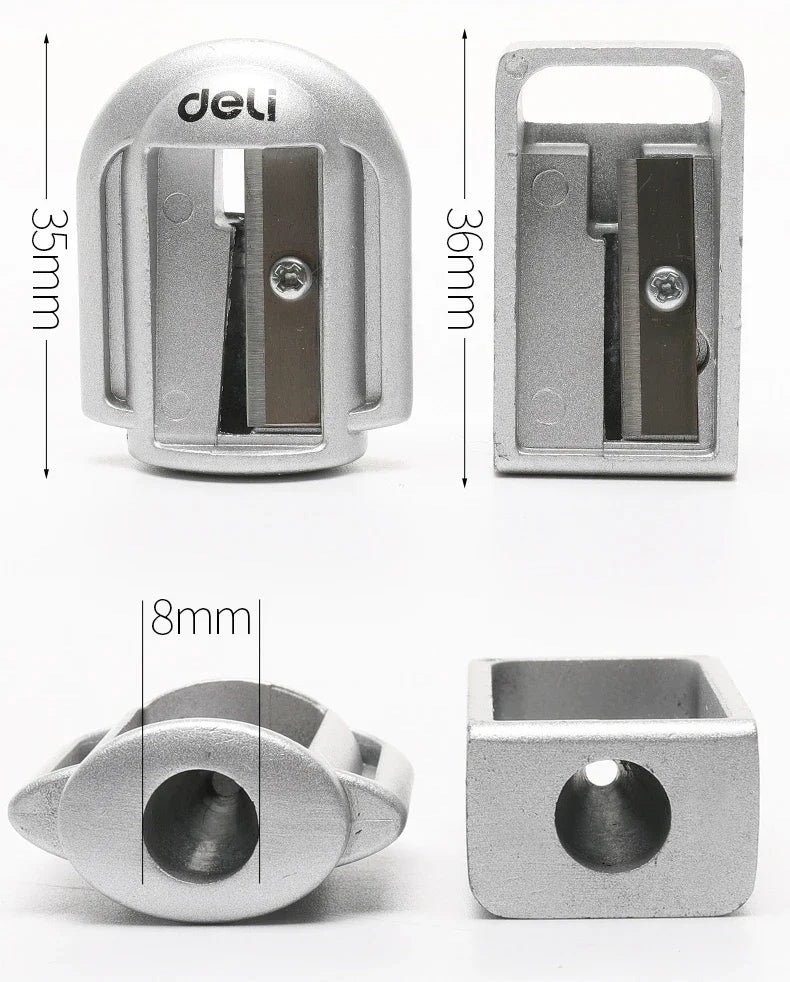 1/2Pcs Deli Zinc Alloy Pencil Sharpener Silver Metal Sharpener School Office Sharpener Stationery Supplies
