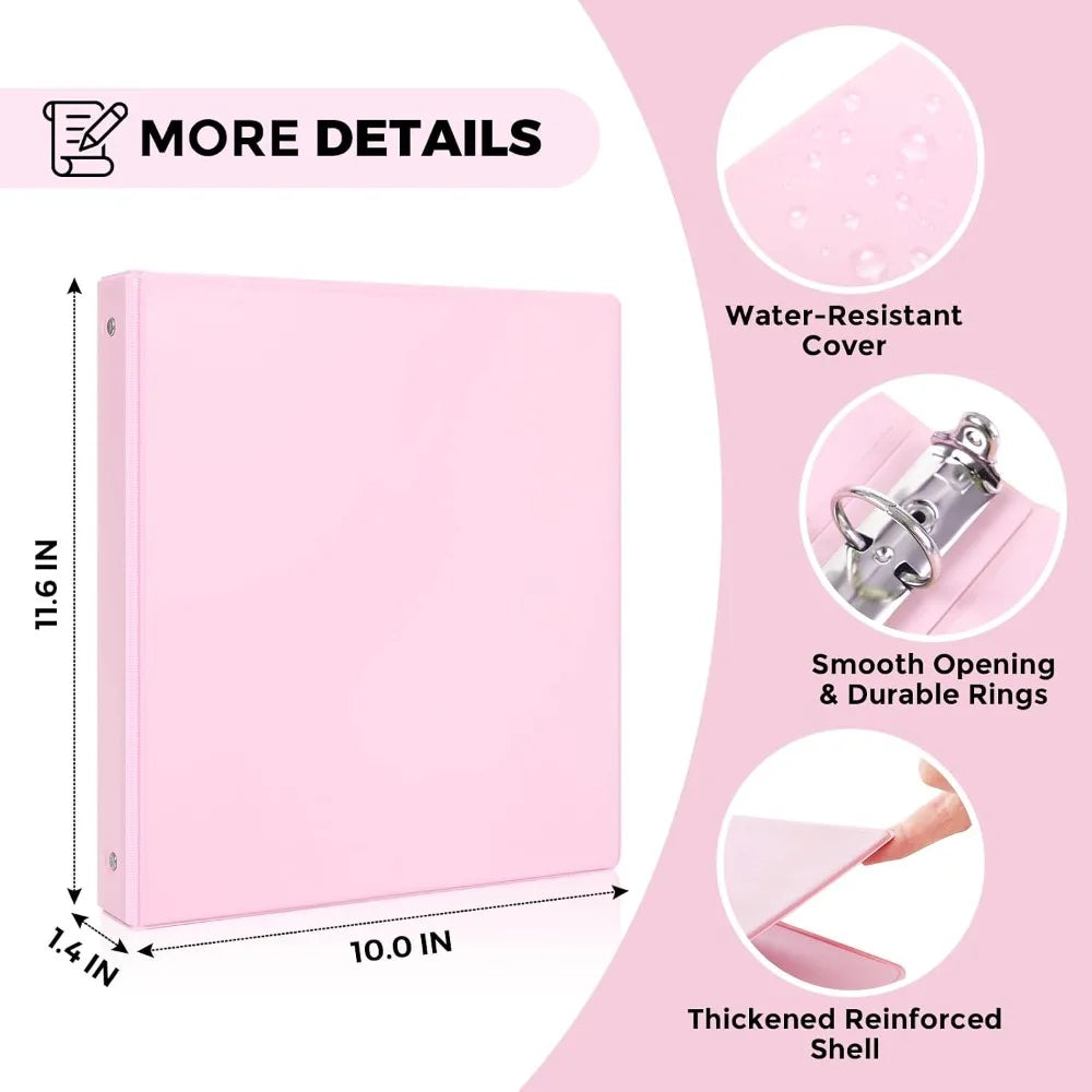 3 Ring Binder 2 Pack, 1 Inch Clear View Binders with 2 Interior Pockets, Round Ring Binder for Office & School Supplies, Pink and Purple