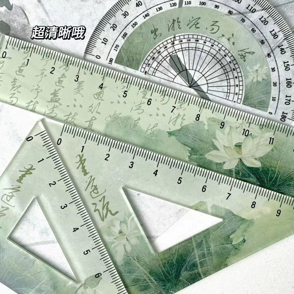 4PCS Ruler Set Drawing Ruler Measurement Geometry Triangle Ruler Straightedge Protractor School&Office Stationery