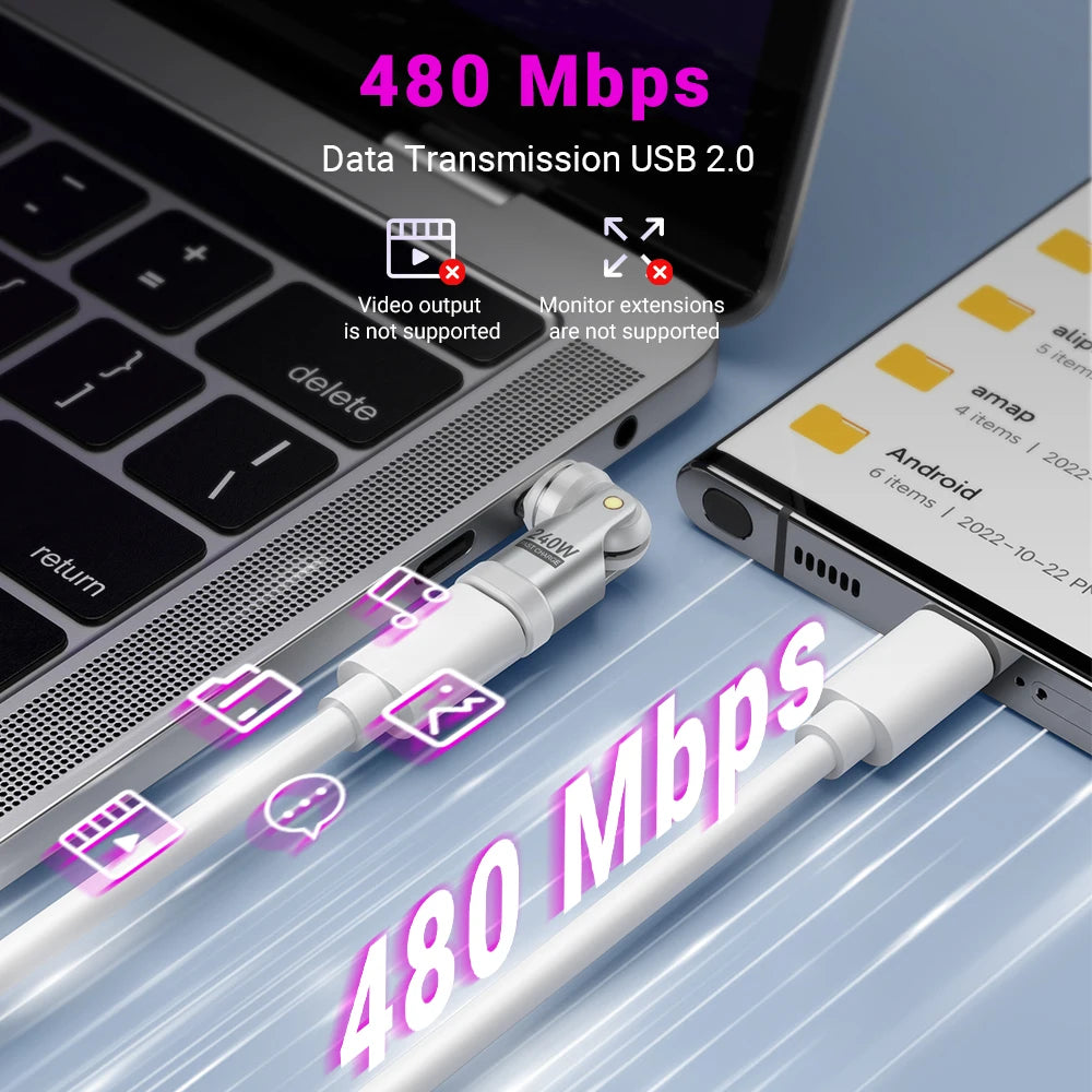 AUFU 3Pcs 9Pin Magnetic Type C Adapter 240W Fast Charging USB C To Type C Adapter OTG Connector For Samsung Xiaomi Lenovo Laptop