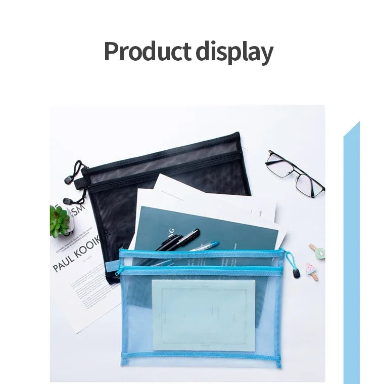 Nylon Mesh File Bag A4 A5 A6 Transparent Zipper Test Paper Information Bag Office Student Pen Bag Subject Bag Puzzle Storage Bag