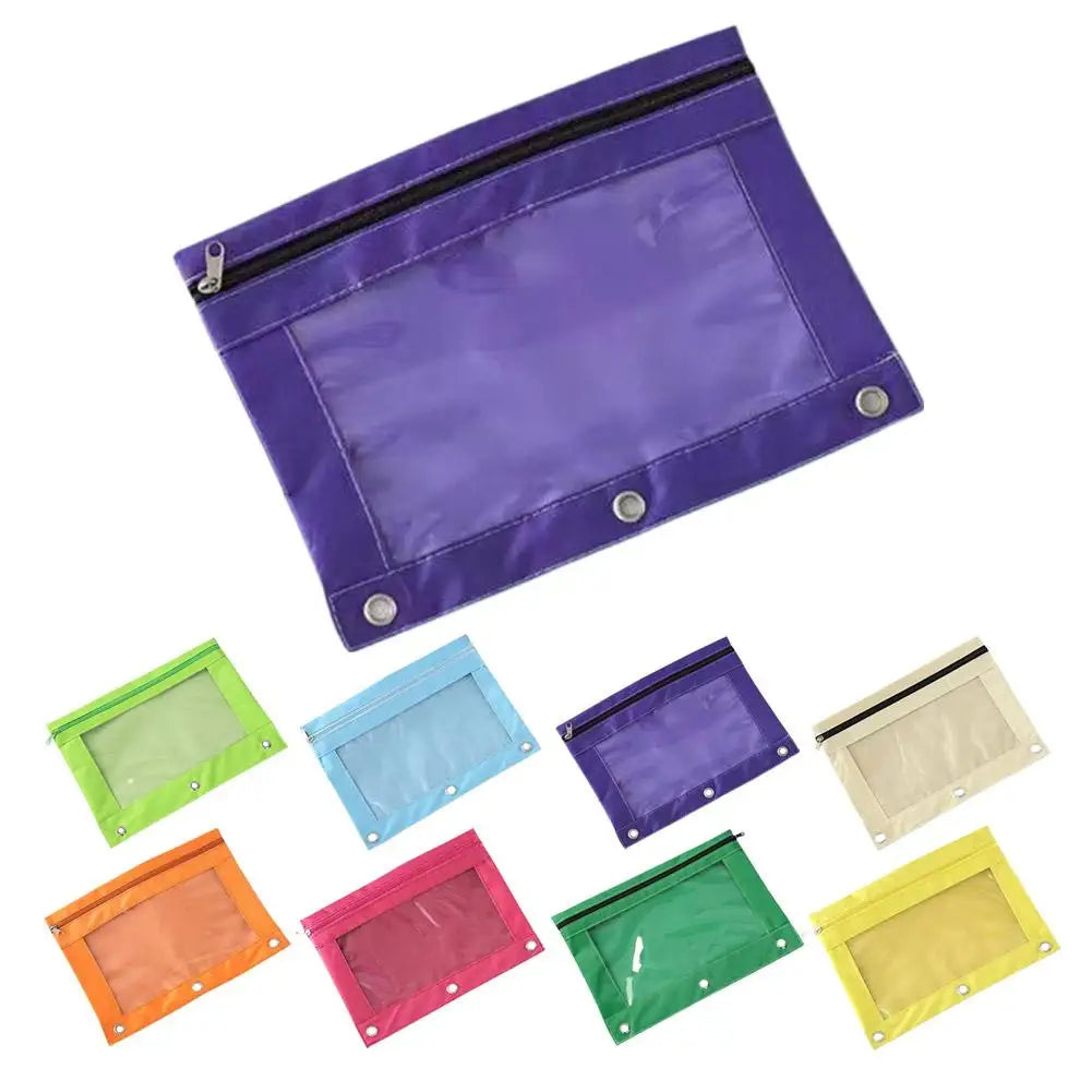 Zippered Binder Pencil Pouch Pen Case Stationery Multicolored B5 File Holder PVC With 3 Rings Pencil Case Folder File Package