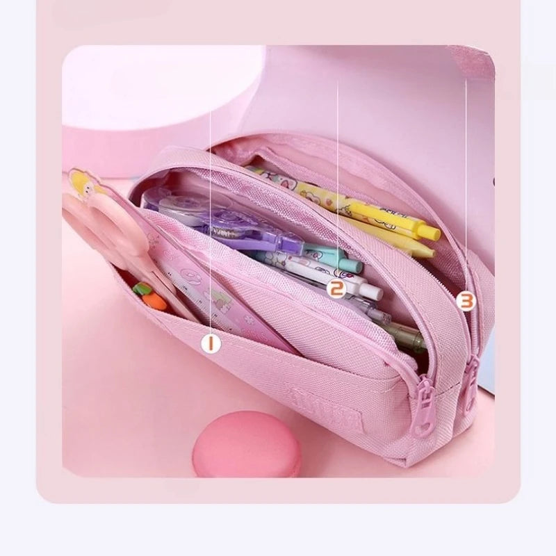 Kawaii Cute Cartoon Anime Pencil Bag Multi-Compartment Stationery Pouch with Handle Portable Pen Case for School & Travel
