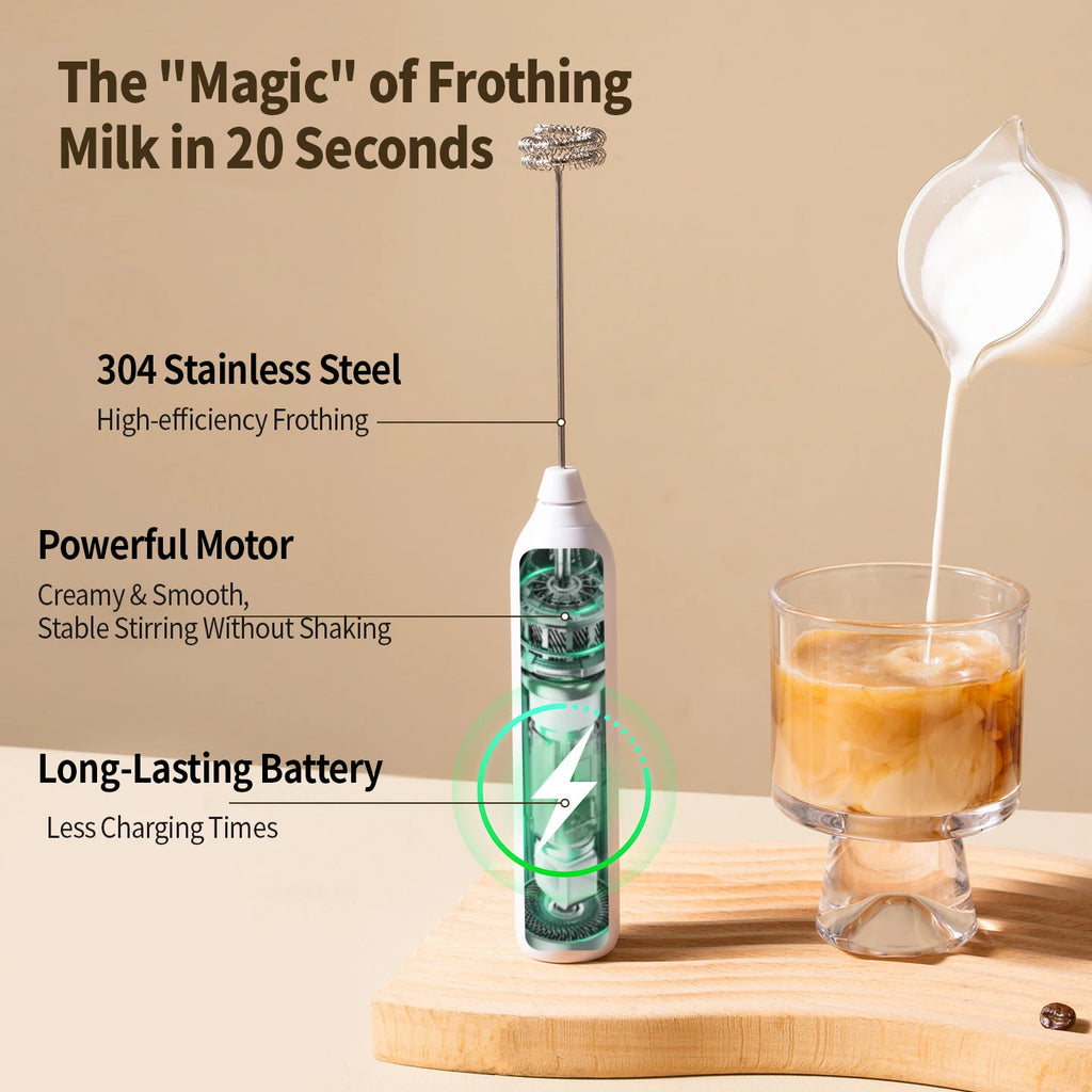 OANKR Rechargeable Milk Frother Handheld Coffee Electric Whisk Drink Foam Mixer Mini Hand Stirrer with 3 Speeds Adjustable Tool