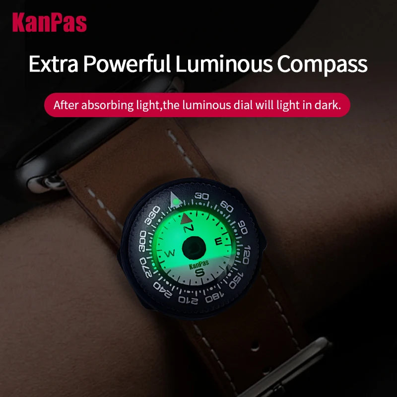 KanPas Mini Buttoncompass with Turnable Bezel/Watchband Compass /Powerful Luminous Compass/Silicone Base A-18-LH