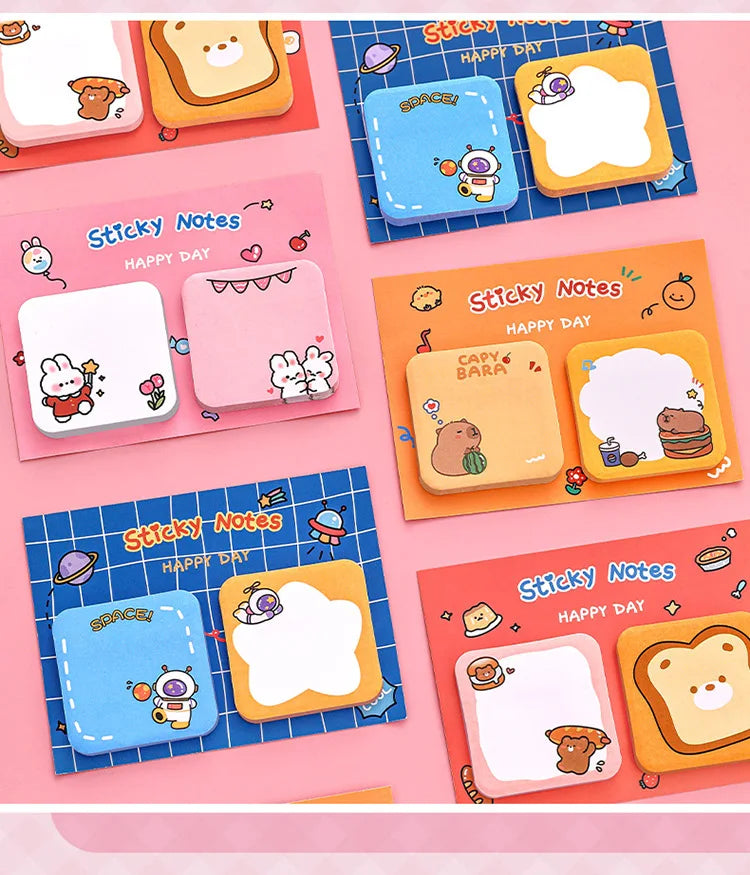 1Pcs Kawaii Cartoon Animal Sticky Notes Sticker 60Sheets Cute Rabbit Bear Capybara Astronaut Memo Pad School Office Stationery
