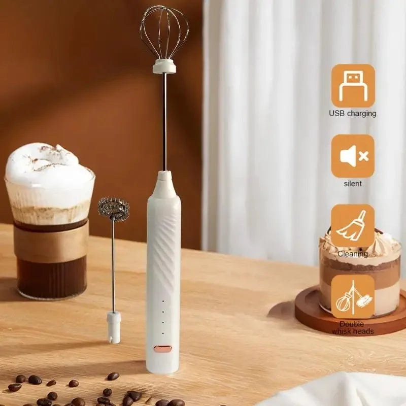 OCOOSO 2 in 1 Electric Milk Frother Rechargeable Coffee Milk Frother 3 Speed Adjustable Milk Frother Handheld Electric Dual Head
