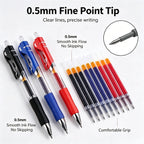 13Pcs Set Ballpen Retractable Gel Pens Black Red Blue Ink 0.5mm Ballpoint Replaceable Refills Office School Supplies Stationery