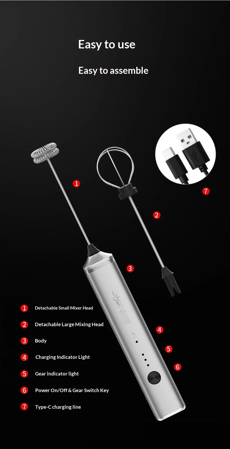 MHW-3BOMBER Electric Milk Frother Handheld Coffee Stirrer Household Egg Beater Milk Foam Maker Multi-Function Milk Frother