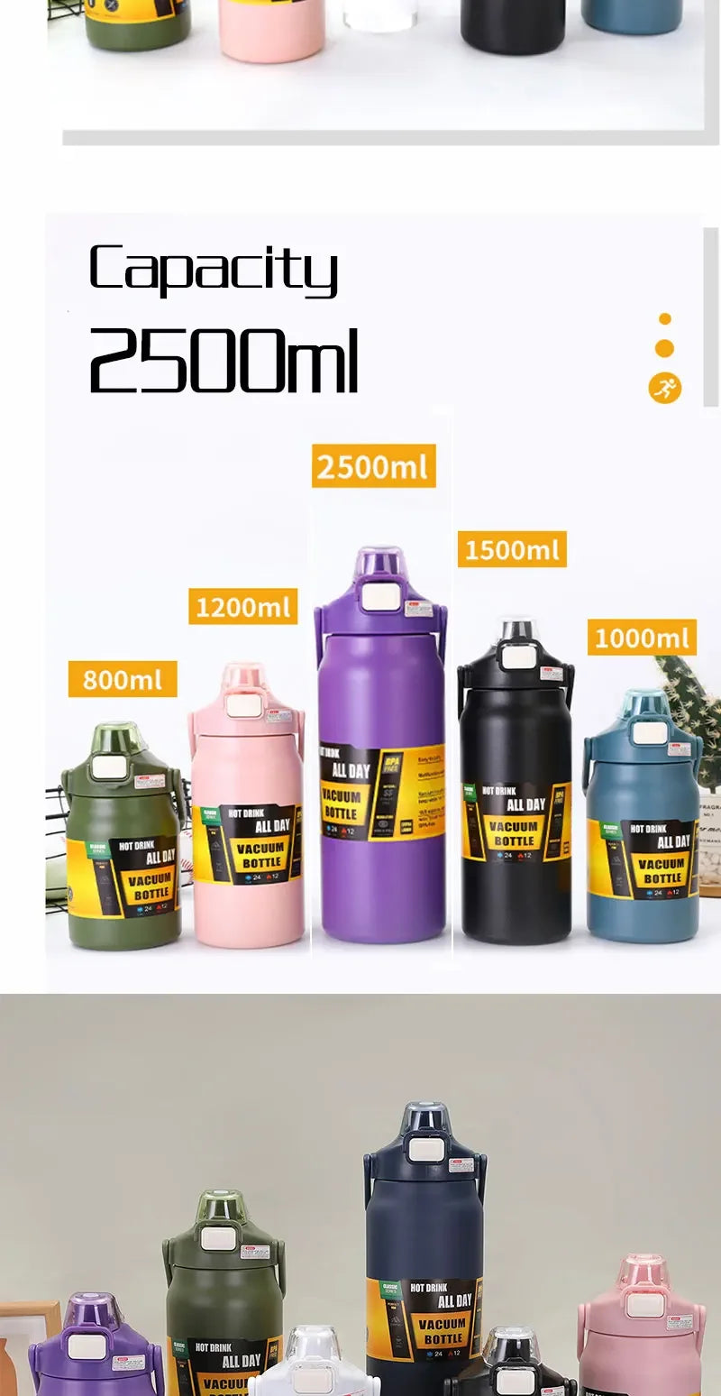 Stainless Steel Thermo Bottle 1.5L Large Capacity Thermo Water Portable 1500ml Vacuum Mug Thermos Insulated Cup 1L Tumbler