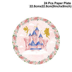 Princess Pink Castle Theme Birthday Party Disposable Tableware Set Paper Plate Paper Napkin Happy Birthday Party Decor Kids Girl