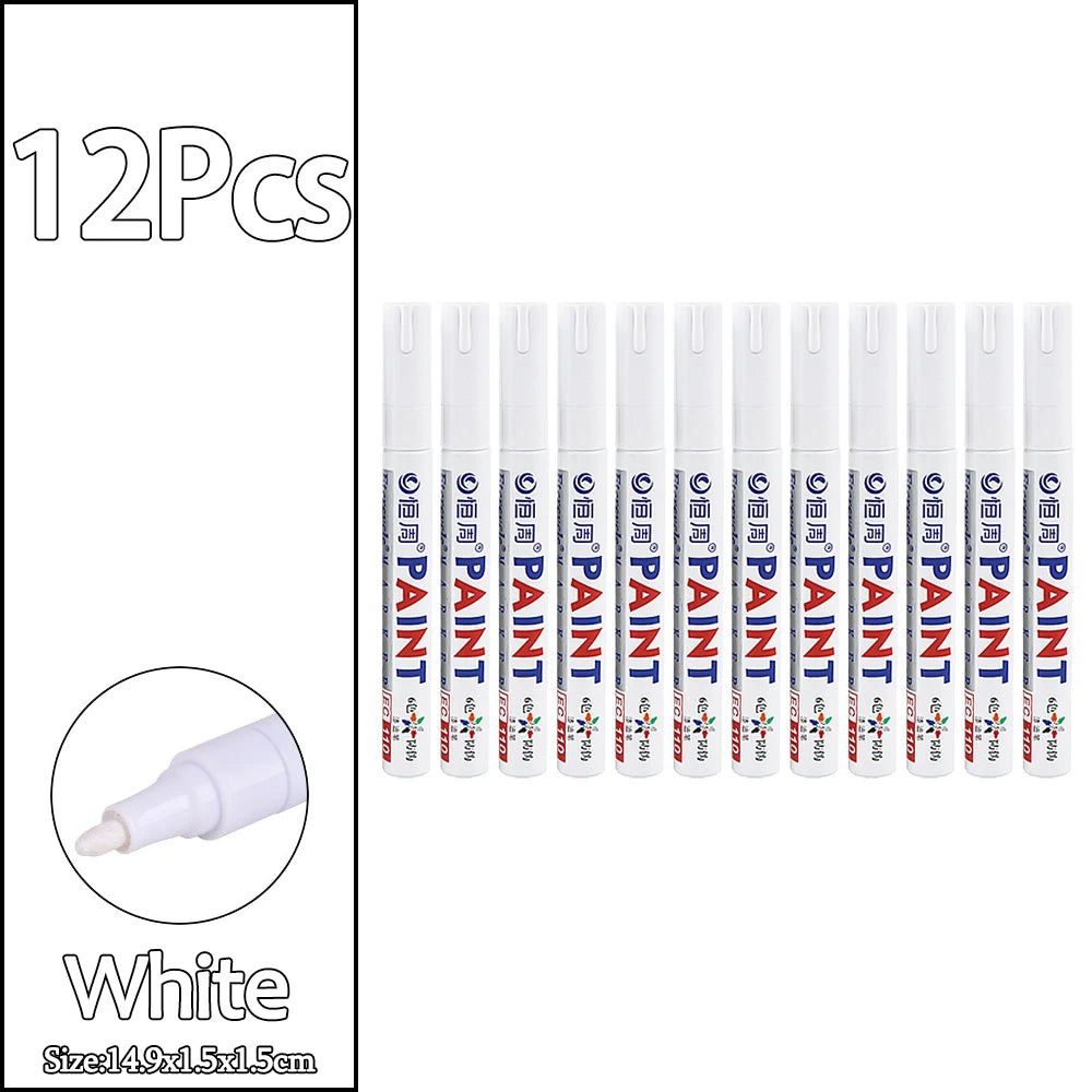 1/3/6/12Pcs Colorful Permanent Paint Marker Waterproof White Markers Tire Tread Rubber Fabric Paint Metal Paint Marker Pens