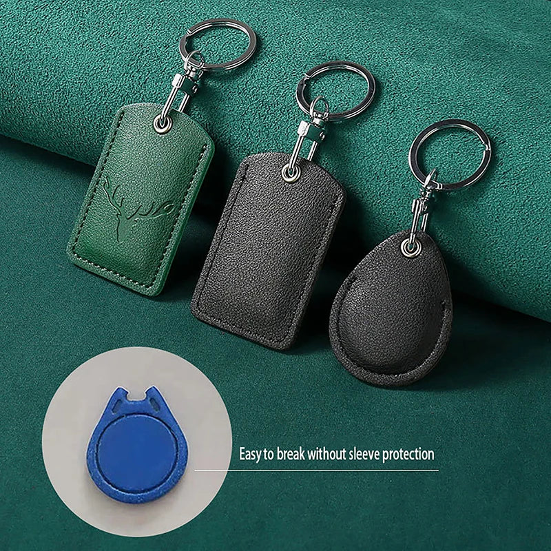 Access Card Case Leather Card Holder Keychain Key Ring Door Lock Access Tags ID Card Case Keychain Access Card Bag