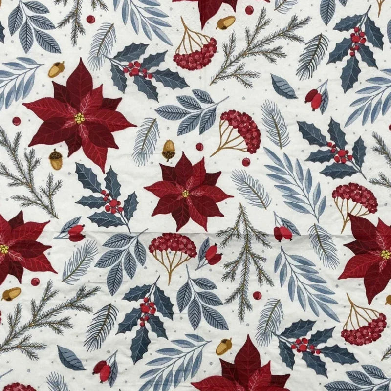 20pcs/Pac Colourful Printed Napkins 2 Ply Featured Christmas Flower Paper Napkins Wood Pulp Paper Party Disposable Placemats