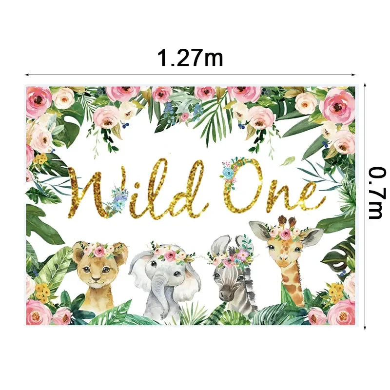 Pink Gold Animal Wild One Birthday Party Tableware Set Forest Decoration One Birthday Jungle Safari Party Supplies